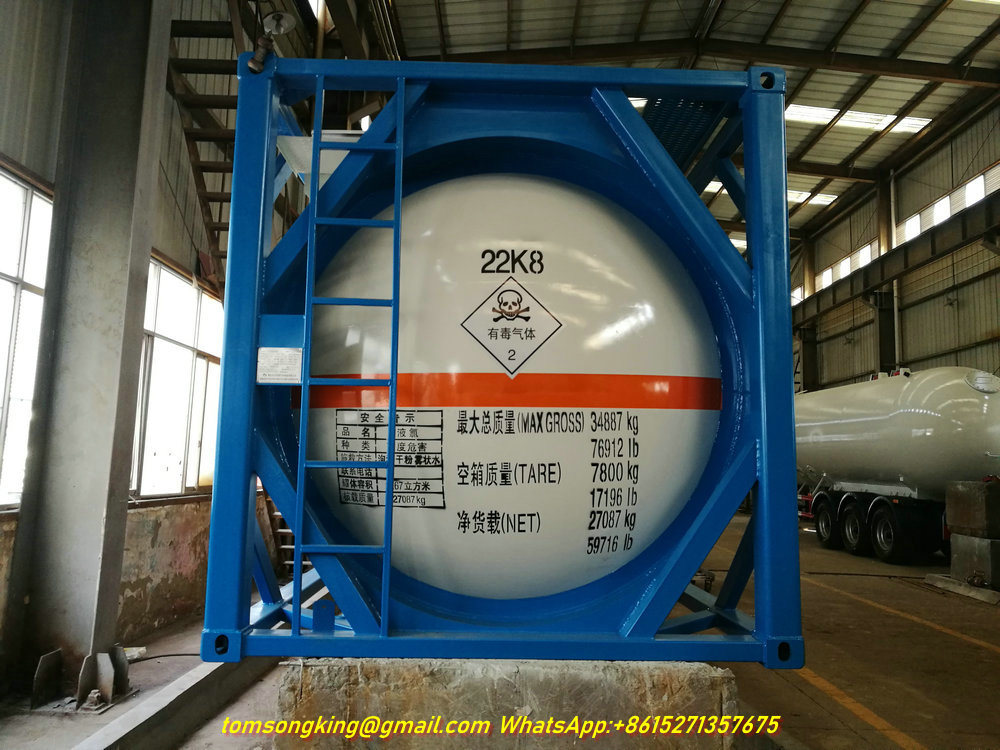 ISO Liquid Chlorine Ahf Tank Containers 20FT 21670 Liters (27Ton) Class 8 Cl2 Un1791 Hydro Test Pressure 1.95MPa