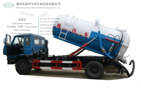 Diesel Vacuum Tanker Truck for Chemcial Factory Sucking Chemical Acid Waste, Tank Inside Lined PE 10000 Liter