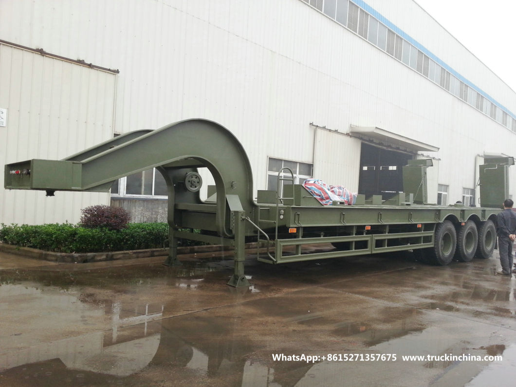 60t -80t Heavy Duty 3 Axles Lowbed Semi Trailer for Tank Heavy Track Crawler Caterpillar Digging Excavating Machine (Optional With Winch)