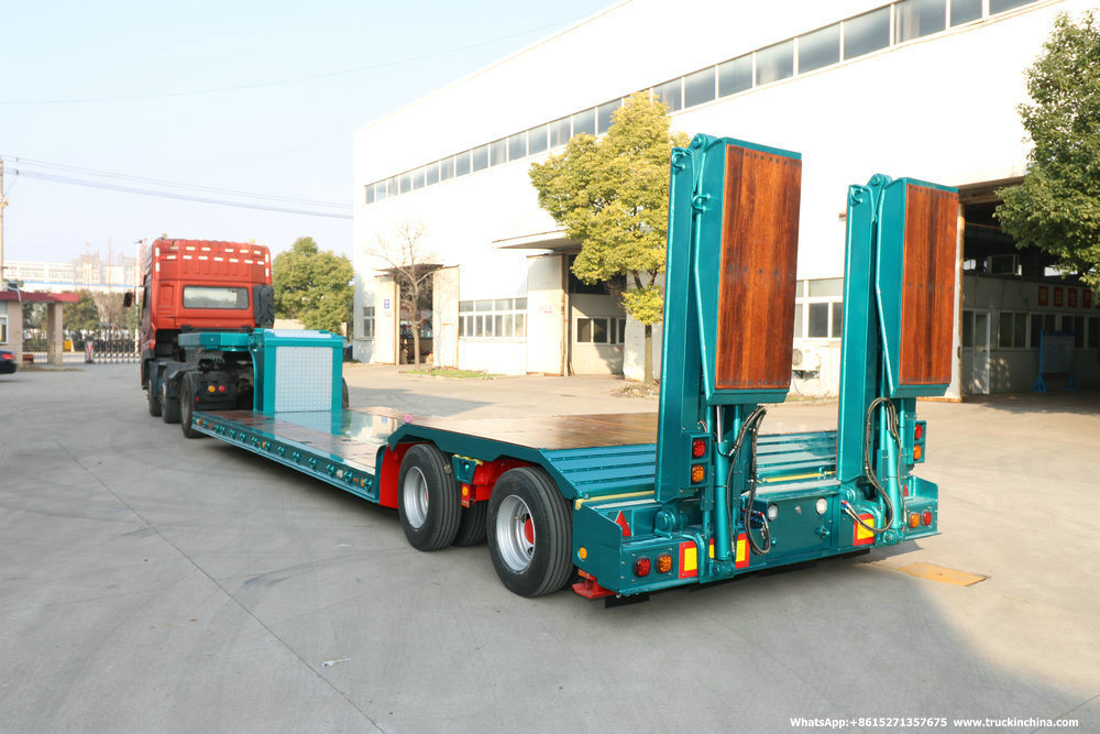 Customized 2 Axle Hydraulic Lifting Platform Lowbed Semi Trailer&Nbsp; with Hydraulic Steering Axle&Nbsp; Hydraulic Loading Ramp