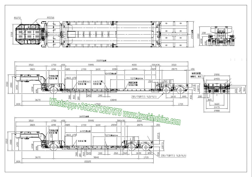 Customizing Multi Axle Steering Axle Low Bed Trailer (Hydraulic Low Loader Semi Trailer For Cylinder Tank Goods Tanker)