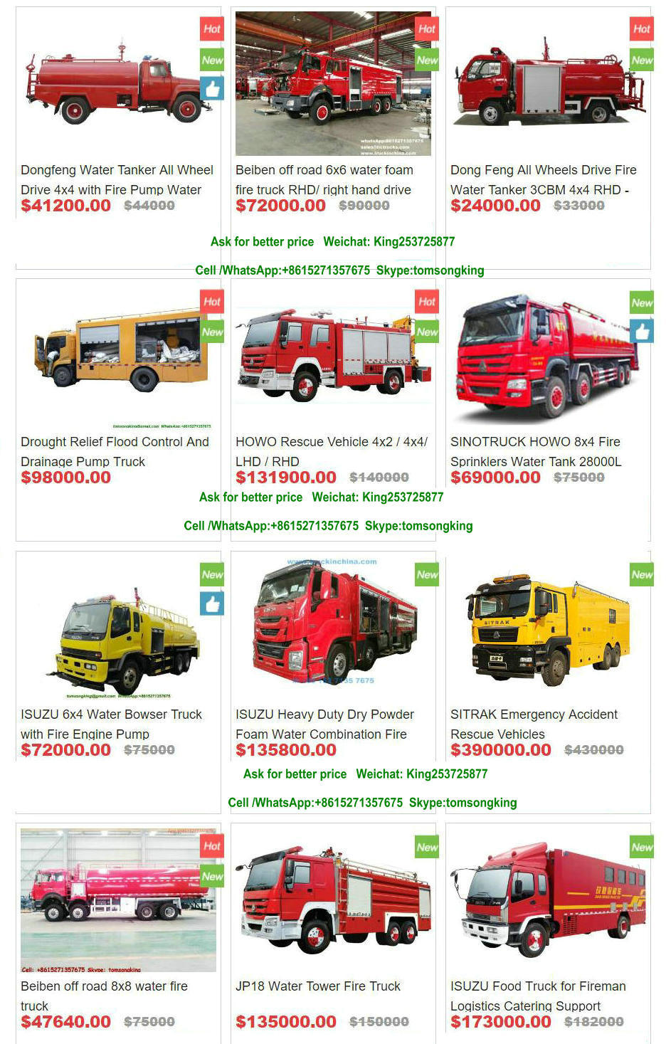 4X4 Water Tanker Fire Truck Mounted with Fire Pumper LHD. Rhd