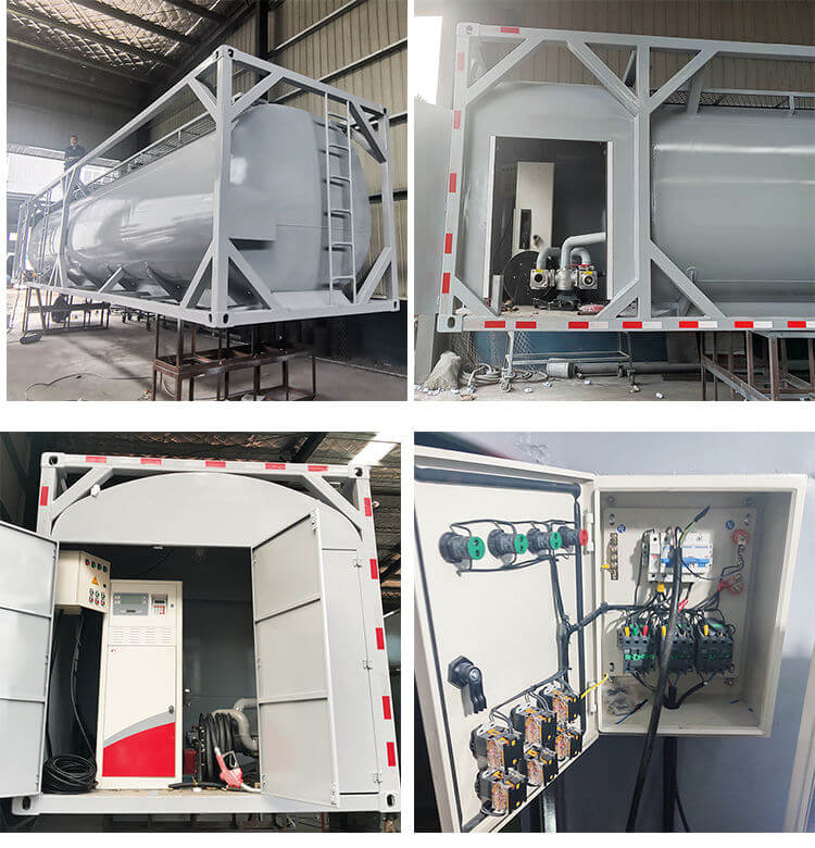 40Ft Tank Container Made Mobile Gasoline Diesel Fuel Stations 38KL With 220V Oil Bower Pump And Dispenser