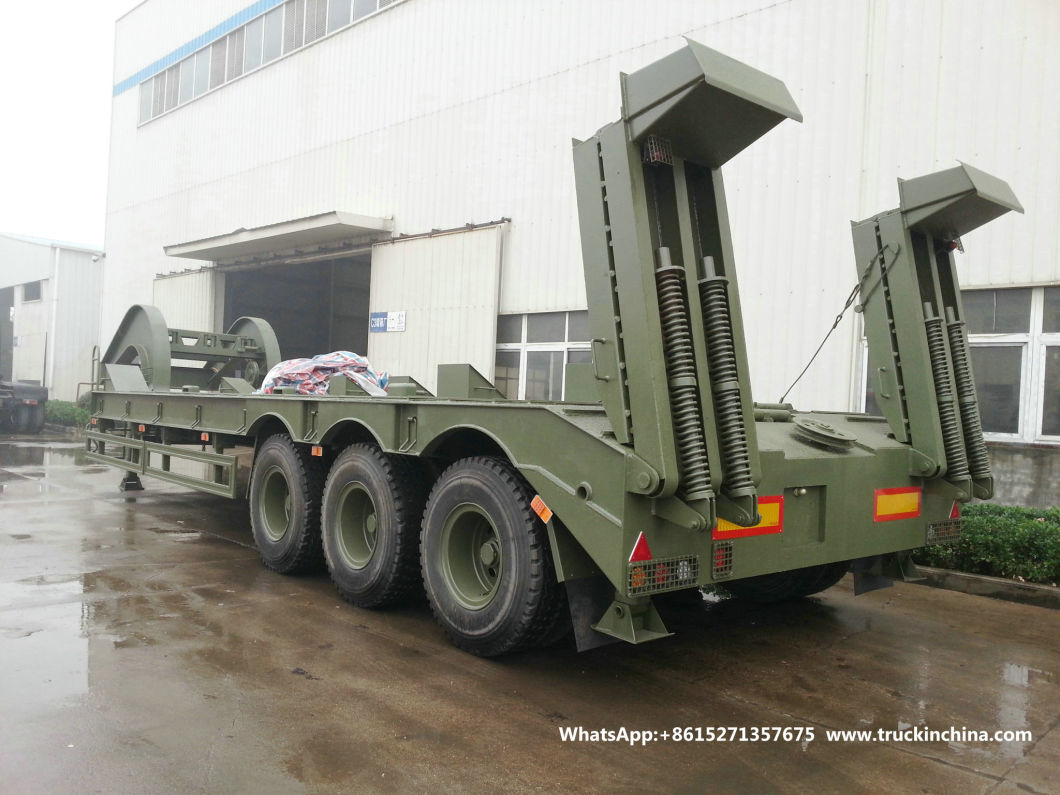 60t -80t Heavy Duty 3 Axles Lowbed Semi Trailer for Tank Heavy Track Crawler Caterpillar Digging Excavating Machine (Optional With Winch)