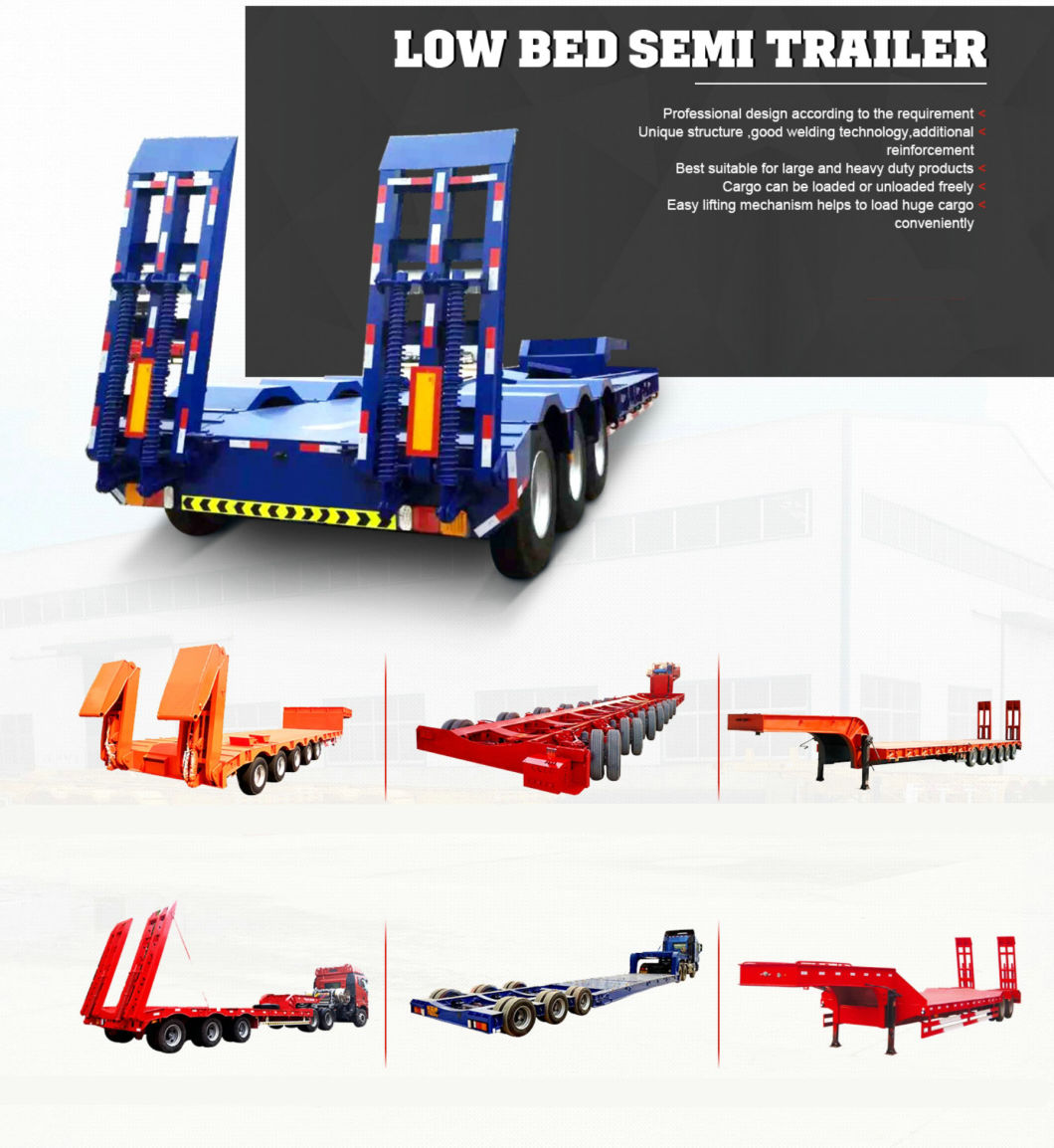 3 Axles Lowbed Trailer 45/60/80/100ton Gooseneck Low Platform Semi-Trailer (Low Bed Trailer Dimensions Truck)