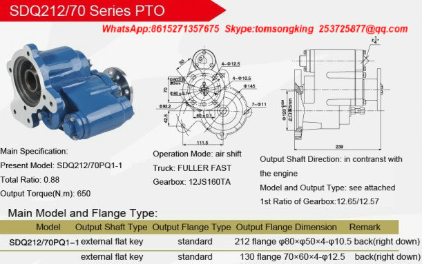 Pto (Power Take Off) Gear Spline Type for Crane Special Vehicle China Truck Shaft Ptosdq12/68 Sdq12/72 Sdq15/75 Sdq21/33 Sdq22/25 Sdq23/30 Sdq23/32 Assembly