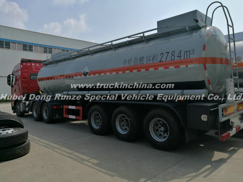 3 Axles Acid Tank Trailer for HCl (max 35%) , Naoh (max 50%) , Naclo (max 10%) , PAC (max 17%) , H2so4, H3po4 (10%-85%) , Nh3. H2O, H2O2 (30%) etc 28cbm-45cbm