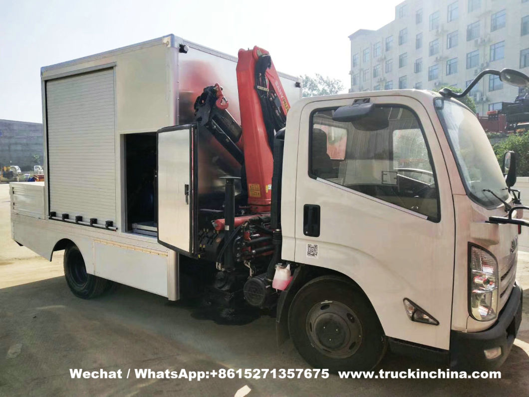 Customized Jmc Rescue Vehicle Workshop Truck with Sany Palfinger Spk6500 Crane 3.3 Ton