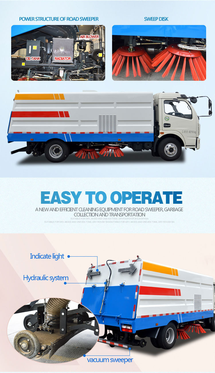 Efficient Road Sweeper 8000 Liters Street Cleaning Truck Road Sweeper Euro 5.6
