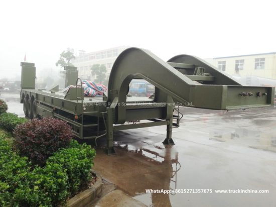 60t -80t Heavy Duty 3 Axles Lowbed Semi Trailer for Tank Heavy Track Crawler Caterpillar Digging Excavating Machine (Optional With Winch)