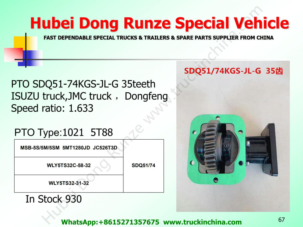 Jmc DFAC Truck Pto Sdq51/74 (Gearbox Power Take off For ISUZU. WLY Transmission MSB-5S/5M/5SM, 5MT1280JD, JC526T3D)