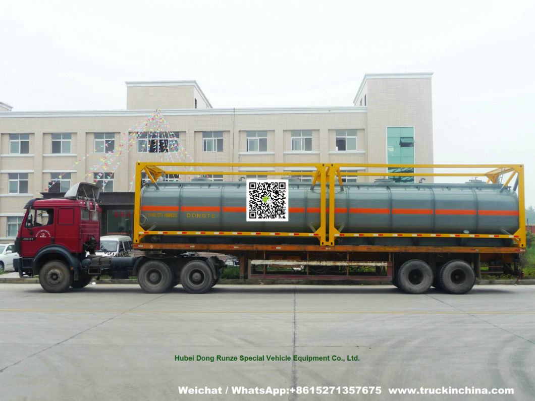 40FT Chemical Tank Container for Road Transport (Dongte 35 -40Ton Bleach Tanks, NaOCL Tanks, Javel Water, HCl Tank Steel Lined LDPE)