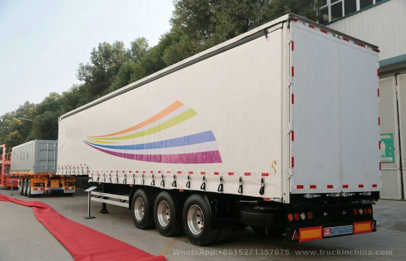 Customizing 60 Tons Flat Bed Curtain Side Wall Cargo Semi Trailer (Wing Side Opening Van)
