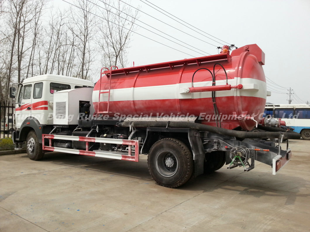 Beiben 1627 Vacuum Tanker Combined Sewer Jetting Tank a 6000ltrs of Solid Liquid Human Waste Tank Part B 4000litrs of Clean Water for Cleaning and Flushing