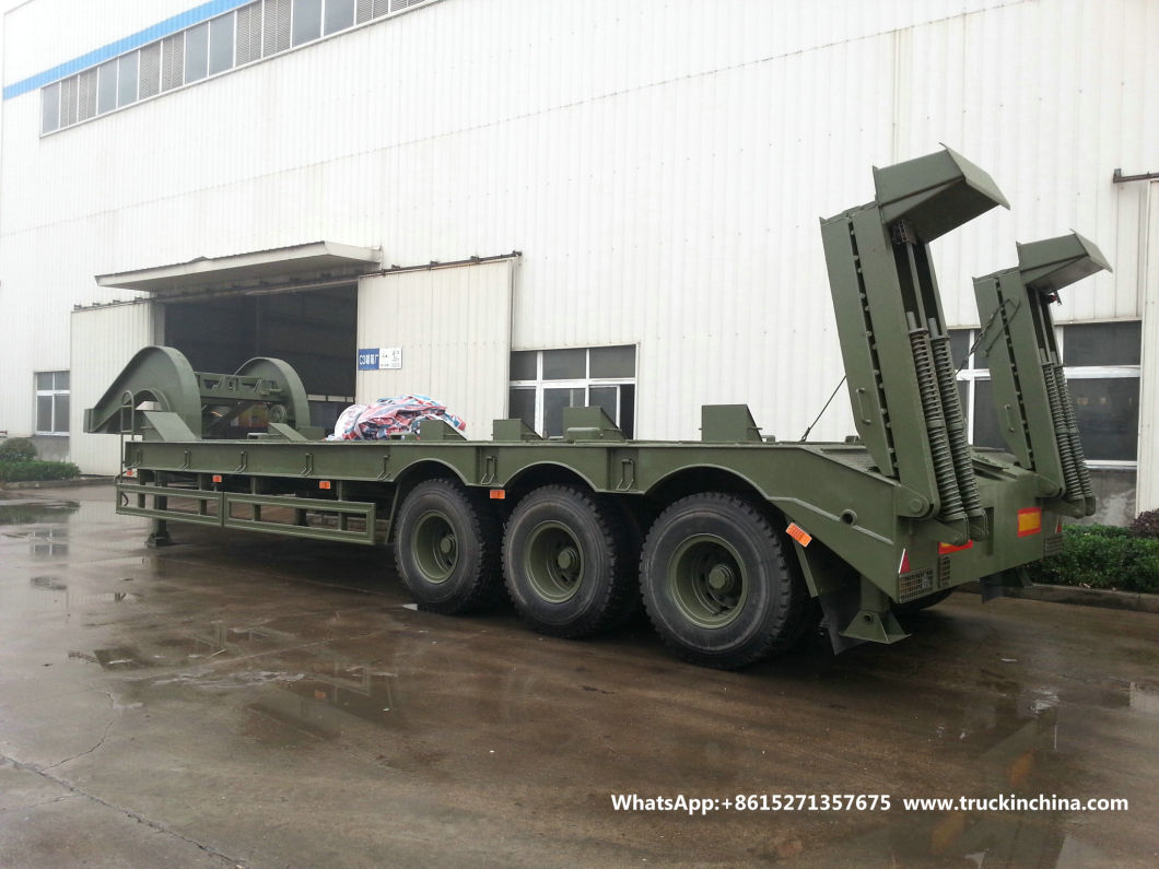 60t -80t Heavy Duty 3 Axles Lowbed Semi Trailer for Tank Heavy Track Crawler Caterpillar Digging Excavating Machine (Optional With Winch)