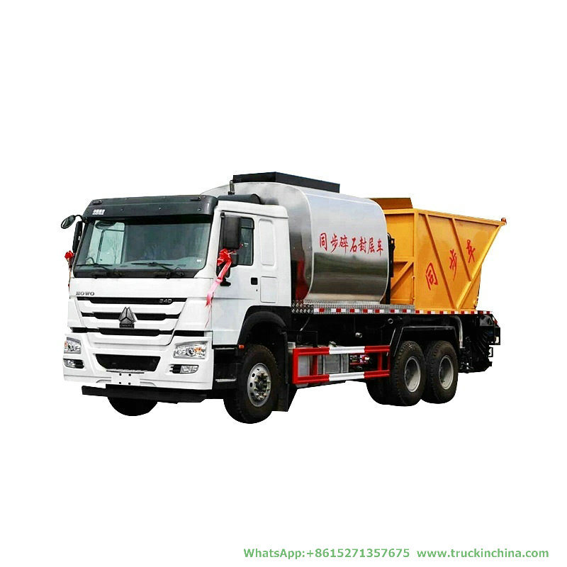 10 Wheels HOWO Synchronous Chipsealer Truck 6X4 (336HP to 371HP 8m3 Bitumen Tank and 12m3 Gravel Tank Asphalt Spraying)