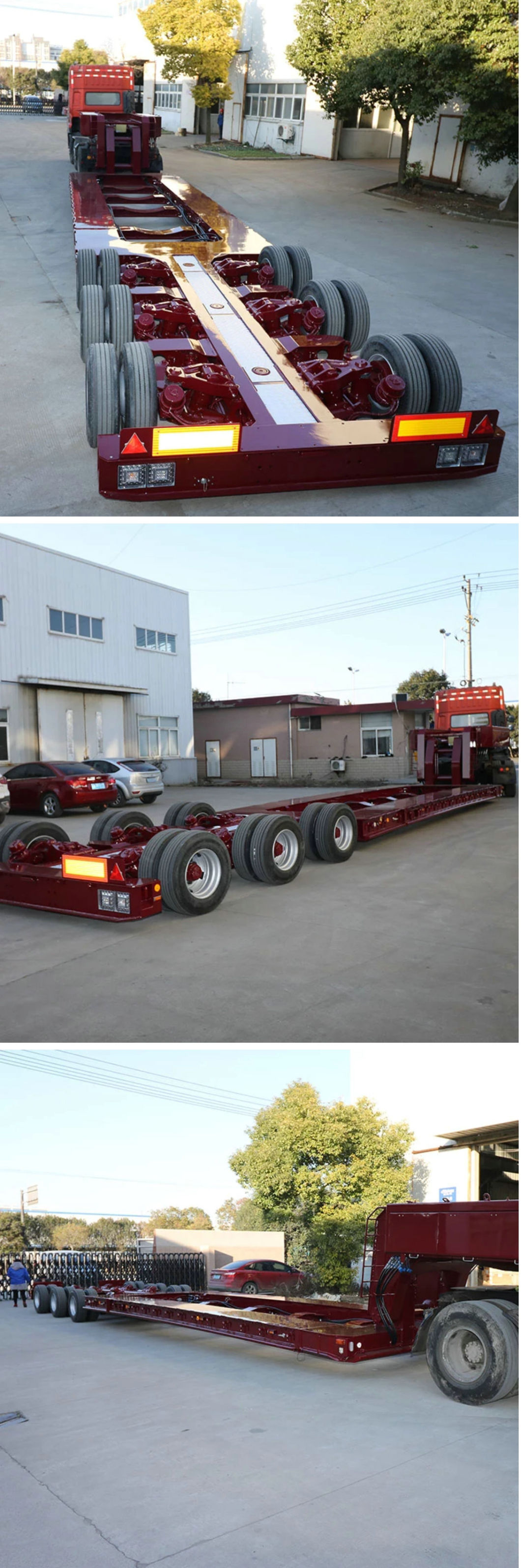 Customizing Multi Axle Modular Lowboy Semi Trailer with Hydraulic Suspension Steering 3 Axles 12 Wheels Low Bed Semi Trailer