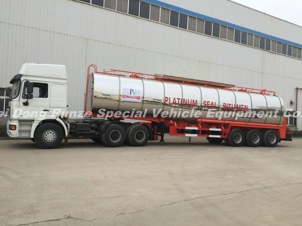 3 Axles Insulated Hot Bitumen Tanker Trailer 45cbm (Liquid Asphalt Tank Semitrailer) with Two Burner Heater Insulation Layer Rock Wool Puf 80mm Stainless Steel