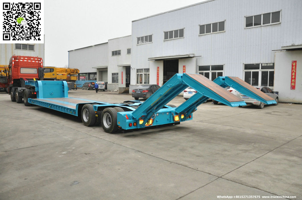 Customized 2 Axle Hydraulic Lifting Platform Lowbed Semi Trailer&Nbsp; with Hydraulic Steering Axle&Nbsp; Hydraulic Loading Ramp