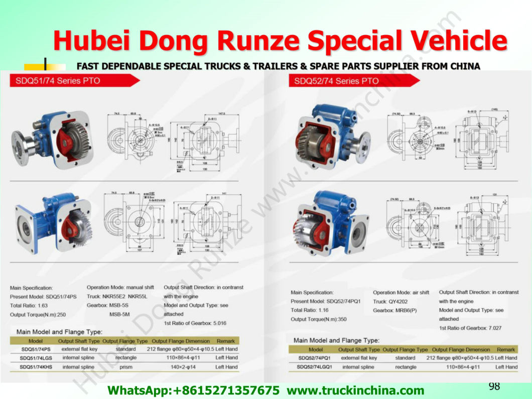 Jmc DFAC Truck Pto Sdq51/74 (Gearbox Power Take off For ISUZU. WLY Transmission MSB-5S/5M/5SM, 5MT1280JD, JC526T3D)
