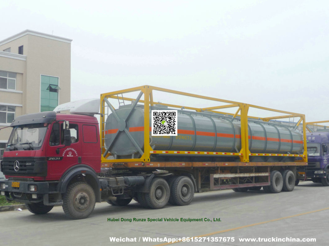 40FT Chemical Tank Container for Road Transport (Dongte 35 -40Ton Bleach Tanks, NaOCL Tanks, Javel Water, HCl Tank Steel Lined LDPE)