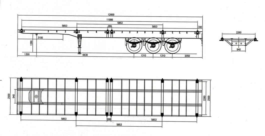 Flatbed Trailer for Cargo Transport Side Wall Removable or 40FT Container 45ton (Multi-Functions)