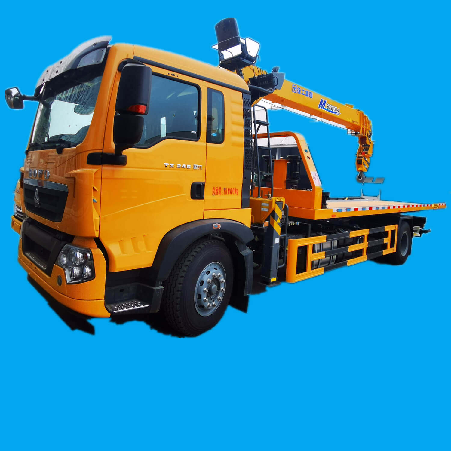  HOWO Slide Tilt Tray Flatbed Recovery Truck Towing Breakdown Truck with 8ton Hydraulic Winch 8ton Boom Hydraulic Crane Sqs200-4 Towing 18ton